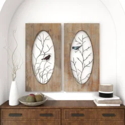 Set Of 2 Wood Bird Wall Decors With Tree Branches Brown - Olivia & May -Olivia & May GUEST 180f0b74 ac72 4de1 8c5c c661052b33ab