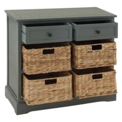 Wood Console 4 Wicker Baskets 2 Drawers Blue - Olivia & May -Olivia & May GUEST 185ef0f8 65fe 43c0 b700 887e870fe46b