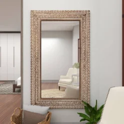 Wood Floral Intricately Carved Wall Mirror Brown - Olivia & May -Olivia & May GUEST 18761df5 7121 4cf7 8d11 a86f355e0cd8