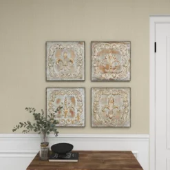 Metal Fleur De Lis Embossed Wall Decor Set Of 4 Brass - Olivia & May -Olivia & May GUEST 1878d318 83b5 44bc af4e 445733038e80