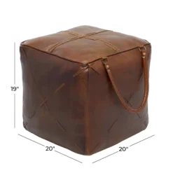 Rustic Leather Foot Stool Ottoman Smooth Brown Leather - Olivia & May -Olivia & May GUEST 19127de5 266e 4ab5 a77f fa537238b1c3