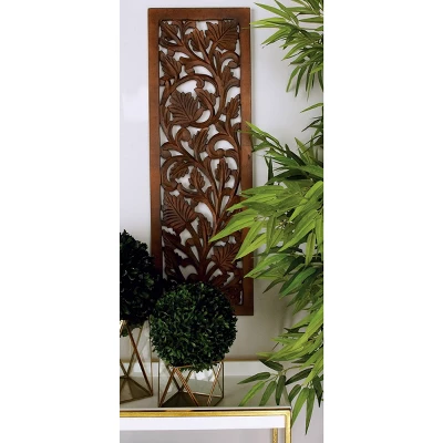 Wood Floral Handmade Intricately Carved Wall Decor - Olivia & May 4 Wood Floral Handmade Intricately Carved Wall Decor - Olivia & May - Image 2