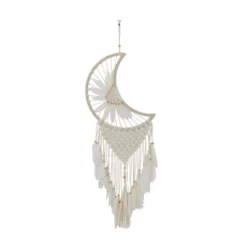 42" X 14" Cotton Macrame Handmade Intricately Woven Dreamcatcher Wall Decor With Beaded Fringe Tassels White - Olivia & May -Olivia & May GUEST 19215cec 5340 4320 9a0e 1b5e3fbb8c70