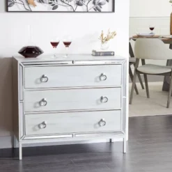 Glam Painted Wood And Mirror Chest White - Olivia & May