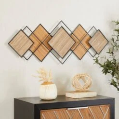 16" X 43" Bamboo Geometric Overlapping Diamond Wall Decor With Metal Wire Brown - Olivia & May -Olivia & May GUEST 1aabb0f8 a430 4ef3 b241 2f2917181542