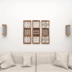 Wood Geometric Intricately Carved Wall Decor With Bells Set Of 3 Brown - Olivia & May -Olivia & May GUEST 1b587288 cffb 4789 bee9 03cd01ed1e2b