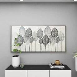 Leaf Framed Wall Art Canvas White/Silver - Olivia & May: Symmetric Venation Patterns, Modern Decor -Olivia & May GUEST 1c0391e1 2195 4511 9dae 4b33a0545ae5