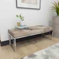 Contemporary Decorative Stainless Steel Cowhide Bench Silver - Olivia & May -Olivia & May GUEST 1c451b31 1fae 408f 9ffe 71cb2d430572