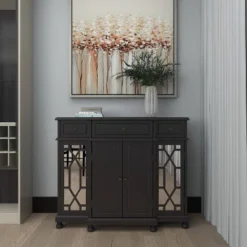 Glam Mirror And Wood Storage Cabinet Black - Olivia & May -Olivia & May GUEST 1c591e95 21ad 4633 9e5d 3268eca50f45