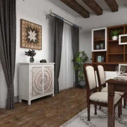 Rustic Wooden Cabinet With Carved Medallion Design Beige - Olivia & May -Olivia & May GUEST 1c858086 dce4 4adb 8996 ea877f306f0c