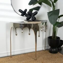 Olivia & May Aluminum Drip Console Table With Melting Designed Legs And Shaded Glass Top -Olivia & May GUEST 1ca211ae 52de 472e 961a e723aec6650c