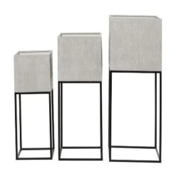 Olivia & May 11" Wide 3pc Modern Square Metal Planter Pots Light Gray -Olivia & May GUEST 1d84ee08 ef26 4568 98e2 5591071cd927