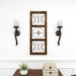 36" X 14" Wood Scroll Window Inspired Wall Decor With Metal Scrollwork Relief Brown - Olivia & May -Olivia & May GUEST 1d8d1db6 4bc6 4dd5 a299 2dd51588bbef