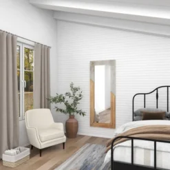 Wood Wall Mirror With Metal Detailing Beige - Olivia & May -Olivia & May GUEST 1daffe63 7ece 4bfa b408 56cf98abe633