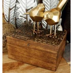 Set Of 3 Rustic Carved Mango Wood Boxes - Olivia & May -Olivia & May GUEST 1dd284f2 b35b 4c1b 8e9a f1e5e2e239c8