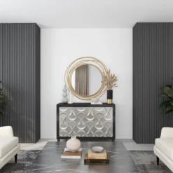 Metal Wall Mirror With Overlapping Ring Frame Gold - Olivia & May -Olivia & May GUEST 1e18176c f594 48cd b8d5 06fa9d396829