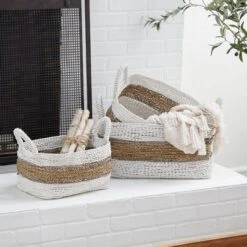 2pk Wood Natural Storage Baskets White - Olivia & May
