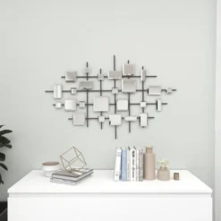 Glam Metal Abstract Wall Decor With Square Mirrored Accents Black - Olivia & May -Olivia & May GUEST 1e708c31 522e 474e 9e29 12bd44894984