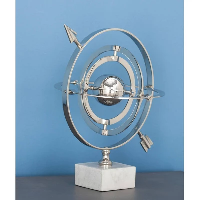 15" X 10" Traditional Aluminum Armillary Sphere With Ceramic Base Silver - Olivia & May 3 15" X 10" Traditional Aluminum Armillary Sphere With Ceramic Base Silver - Olivia & May