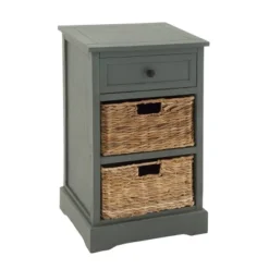 Wood Side Table With Storage And Basket Drawers White - Olivia & May -Olivia & May GUEST 1f2b0f2a 330d 4552 8515 7568b17534b5