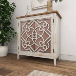 Natural Wood Cabinet With Trellis Doors Light Brown - Olivia & May -Olivia & May GUEST 1f6c33d2 0b4a 4f8c bc6d f13ae3dd0f2d