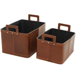 Set Of 2 Large Leather Storage Baskets Brown - Olivia & May -Olivia & May GUEST 1f84b079 38fd 418d 9836 a8a1a413aa43