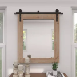 41" X 37" Wood Wall Mirror With Metal Hanging Rod Brown - Olivia & May -Olivia & May GUEST 200efe29 bee1 4b49 a3cd 85e1ac034f27