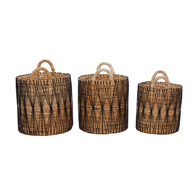 3pk Banana Leaf Storage Baskets Brown - Olivia & May 6 3pk Banana Leaf Storage Baskets Brown - Olivia & May - Image 4
