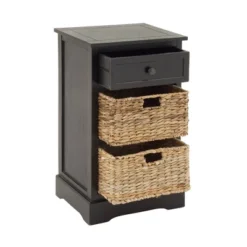 Farmhouse Wooden Chest With Wicker Basket Drawers Black - Olivia & May -Olivia & May GUEST 20abf3e4 0201 4308 ab10 0b1867de9c48