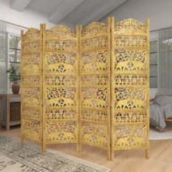 Traditional 4 Panel Fine Carved Room Divider Screen Gold - Olivia & May -Olivia & May GUEST 2129f82f f5ca 4900 86c6 536a78f0380a