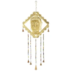 30" X 14" Eclectic Metal Buddha Windchime With Beaded Strands Gold - Olivia & May -Olivia & May GUEST 2163180c aedc 4f97 ba22 157f38066d8b