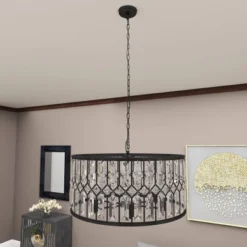 Metal Crystal Embellishments 6 Light Chandelier With Link Style Chain Black - Olivia & May -Olivia & May GUEST 218d9ef8 ee4e 4035 9c19 f1e10499c650