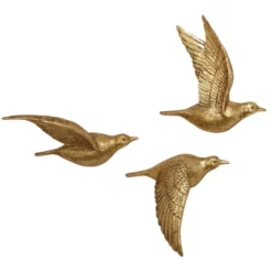 Resin Bird Metallic 3D Sculpted Wall Decor Set Of 3 Gold - Olivia & May -Olivia & May GUEST 21e66d91 574e 4393 b01a b4054cdd4659
