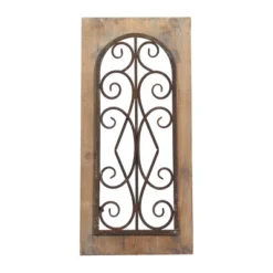 Wood Scroll Window Inspired Wall Decor With Metal Scrollwork Relief Brown - Olivia & May -Olivia & May GUEST 220b29bd c93b 4d9c a2ec b6ede59e1bb0