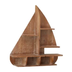 24"x21" Wood Sail Boat 8 Cubbies Wall Shelf Brown - Olivia & May: Nautical Storage, No Hooks -Olivia & May GUEST 2306c6ba 8a3a 4aab 8780 f3b858cae6b4