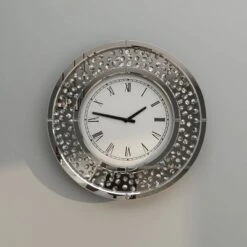 20"x20" Glass Mirrored Wall Clock With Floating Crystals White - Olivia & May: Silent, Round, Glam Style -Olivia & May GUEST 23a52760 ea84 4ed3 bee7 ffb63273ac7b