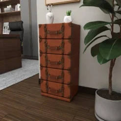 Traditional Faux Leather 5 Drawer Chest Camel Brown - Olivia & May -Olivia & May GUEST 2448b51b 81e2 4bf7 aea2 9dfae241ac08
