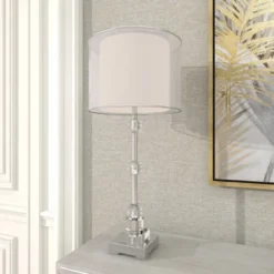 Glass Table Lamp With Drum Shade Silver - Olivia & May -Olivia & May GUEST 2470de94 d315 4f56 8629 165bbbc95695