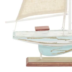 22" X 14" Decorative Coastal Pine Wood And Linen Sailing Boat Sculpture - Olivia & May -Olivia & May GUEST 24b5cc02 af46 479a 8f91 68fe94d60a33