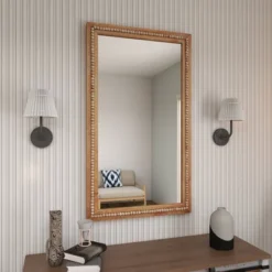 Bohemian Wood Beaded Frame Wall Mirror With Distressing Light Brown - Olivia & May -Olivia & May GUEST 24d024f8 9af2 43b6 80f5 bce77922806e