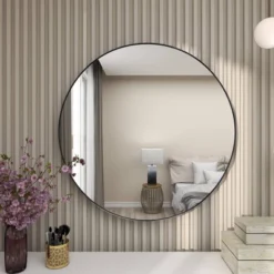 Contemporary Wood Round Wall Mirror - Olivia & May -Olivia & May GUEST 253ae698 33b8 4a15 8dfe e44160b21fba