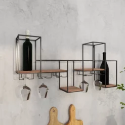 Metal Geometric 7 Bottle Wall Wine Rack With 5 Glass Holder Slots Black - Olivia & May -Olivia & May GUEST 269aa038 493a 4dba a584 f1f5c55ab517