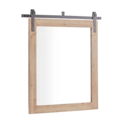 41" X 37" Wood Wall Mirror With Metal Hanging Rod Brown - Olivia & May -Olivia & May GUEST 270f0995 1b73 44fb be6f 30b827caeb81