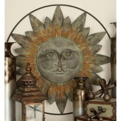 Metal Sunburst Indoor Outdoor Wall Decor With Distressed Copper Like Finish Brown - Olivia & May -Olivia & May GUEST 2790a7fb 82c2 4485 bcbd 6399112821b5