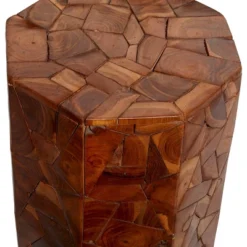 Contemporary Teak Wood Round Accent Table Brown - Olivia & May -Olivia & May GUEST 27a8ec20 e9ca 4b67 84b3 4d385dfefb44