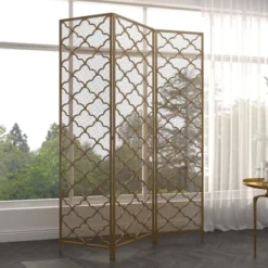 Modern Metal Filigree Room Divider Screen Gold - Olivia & May -Olivia & May GUEST 29add615 b50a 4535 a043 b63afa206e40