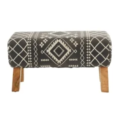 Bohemian Wood Upholstered Fabric Bench Small Black - Olivia & May -Olivia & May GUEST 29b2e1cd 065c 425d 9fe9 d17d09ce9ec1