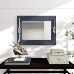 Wood Wall Mirror With Knot Detailing Blue - Olivia & May -Olivia & May GUEST 2a180c56 022f 43cf 9544 52f1843be121