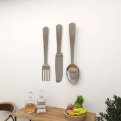 36" Aluminum Utensils Knife, Spoon And Fork Wall Decor Set Of 3 Silver - Olivia & May -Olivia & May GUEST 2a1ea73f 7550 4b35 867a e86acefeef42