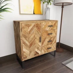 Contemporary Zigzag Pattern Mango Wood Cabinet Brown - Olivia & May 24 Contemporary Zigzag Pattern Mango Wood Cabinet Brown - Olivia & May -Olivia & May GUEST 2a7946eb e9c5 4312 bbfa 800fd98df5a1